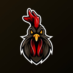 Rooster Head Mascot Logo - Animals Mascot logo, Vector Illustration Design Concept.