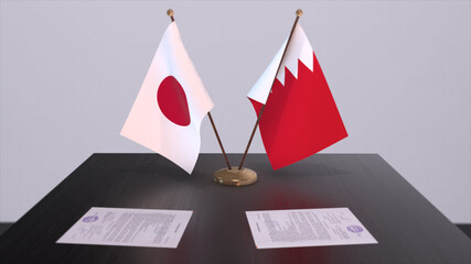 Bahrain and Japan national flags, political deal, diplomatic meeting. Politics and business 3D illustration