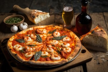 shrimp pizza with catupiry, with tomato sauce and mozzarella cheese, generative AI