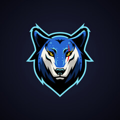 Blue Wolf Head Mascot Logo - Animals Mascot E-sport Logo Vector Illustration Concept.