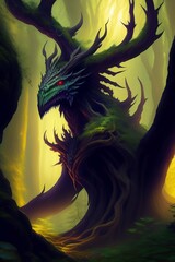 Mysterious Fantasy Illustration Of An Eerie Tree Monster In The Forrest - Generative A.I. Art © William