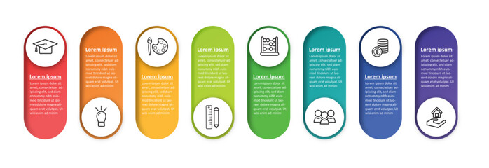 Business infographic template design with icons and 8 options or steps. Professional infographic or info chart template isolated on white background with multiple colours