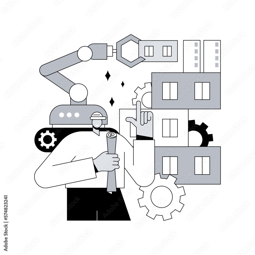 Poster robotics construction abstract concept vector illustration. robotics manufacturing, ai in constructi