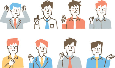 いきいきしている男性のアイコンセット_色