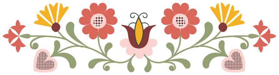 Kashubian floral design 6J border - obrazy, fototapety, plakaty