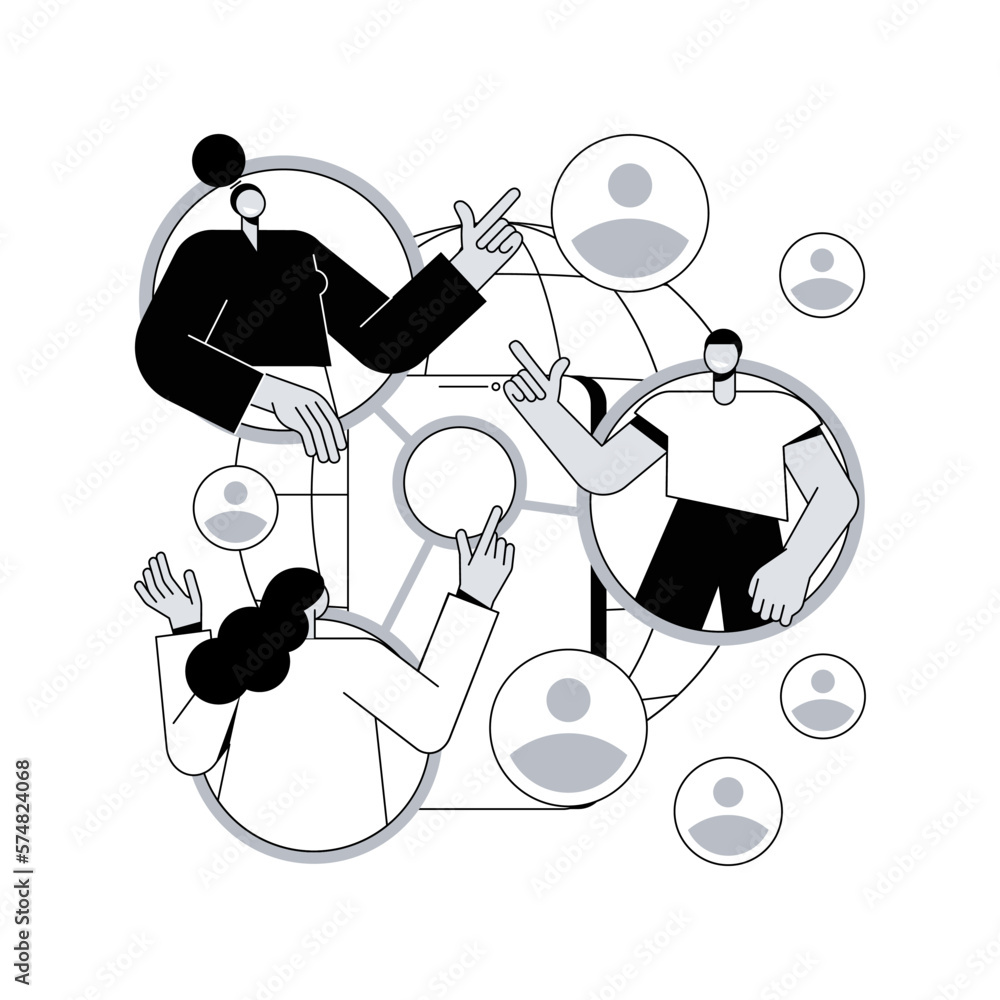Aufkleber mobile collaboration abstract concept vector illustration. collaborative devices and tools, mobile e
