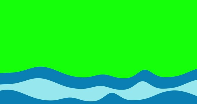Simple waves animation on green background. Simple and beautiful water wave effect 2d motion design. 4k resolution cartoon waves video.