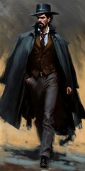 Beautiful impressionist painting of a man walking in style, Generative ai