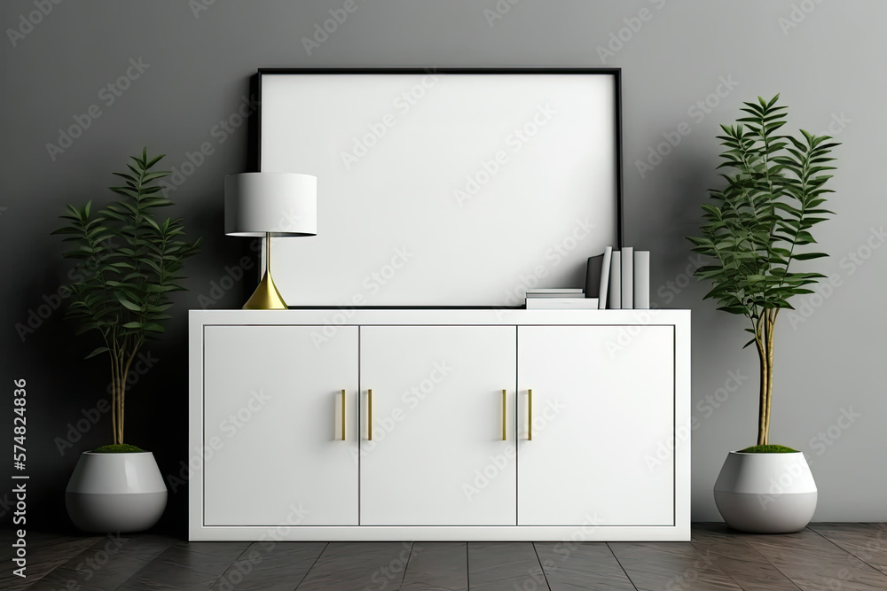 Poster a cabinet with a fake frame is placed in the space. generative ai