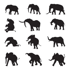 Set elephant silhouette vector illustration.