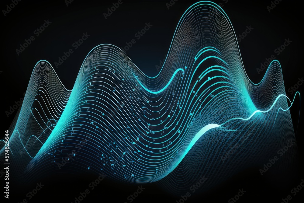 Poster background of abstract shimmering lines. a neon line structure with a wavy shape. a blue that looks 