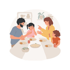 Bickering isolated cartoon vector illustration. Angry parents quarrel at the table with kids, unhappy childhood, unhealthy lifestyle, family bad habits, arguing people vector cartoon.