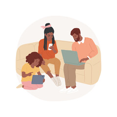Family screen time isolated cartoon vector illustration. Family members looking at smartphone screens, lack of social communication, unhealthy lifestyle, digital addiction vector cartoon.