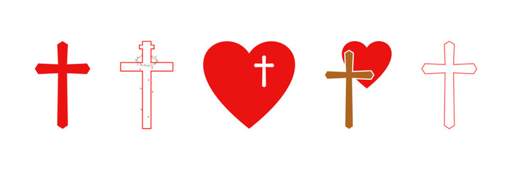 Jesus love icon. Heart. "Crucifix". Easter Vector illustration on a white background.