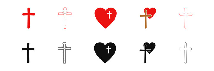 Jesus love icon. Heart. "Crucifix". Easter Vector illustration on a white background.