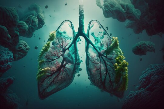 image of human lungs underwater breathing