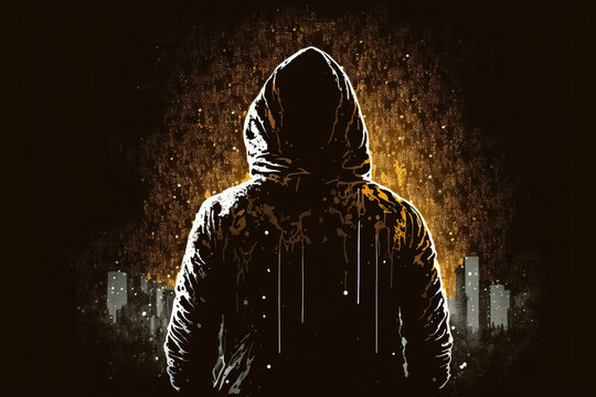 silhouette of man in hoody. mixed media. Generative AI