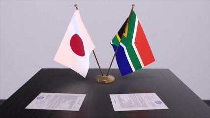 South Africa and Japan national flags, political deal, diplomatic meeting. Politics and business 3D illustration