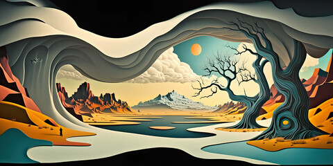 Surreal Landscape Inspired by Salvador Dali's Art with Strange Structures and Clouds  Generative AI