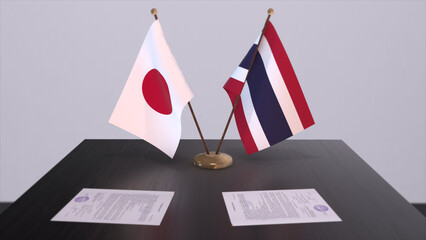 Thailand and Japan national flags, political deal, diplomatic meeting. Politics and business 3D illustration