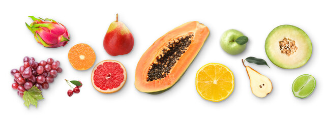 Set of ripe juicy fruits isolated on white