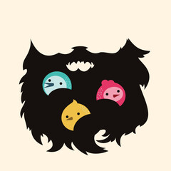 beard nest with colorful cute birdlings