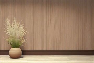 Fototapeta na wymiar Interior background of room with beige stucco wall and pot . generative AI