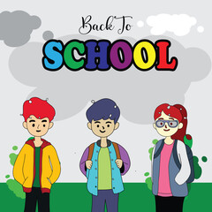 back to school vector ilustration with cartoon character in greyscale background 