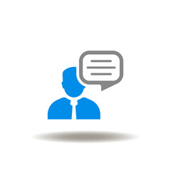 Vector illustration of man and speech bubble. Icon of ask expert. Symbol of professional expertise, opinion and advice.