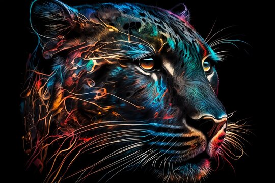 Portrait face of panthera with colorful paint. Generative AI