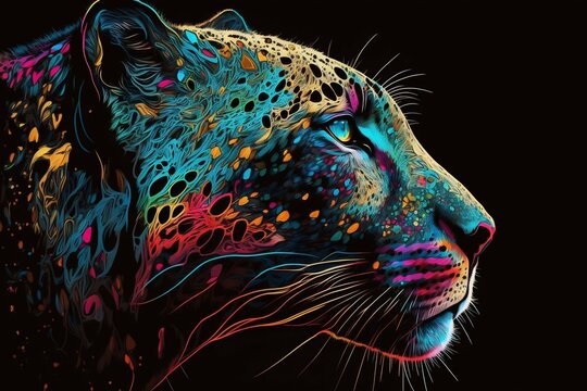 Portrait face of panthera with colorful paint. Generative AI