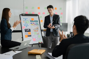 Asia business meeting   consultations of business people in the company's meeting room Discuss, present, present new projects, present 