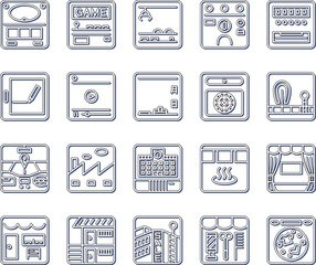 四角い線画アイコンセット カラーシャドウ 青