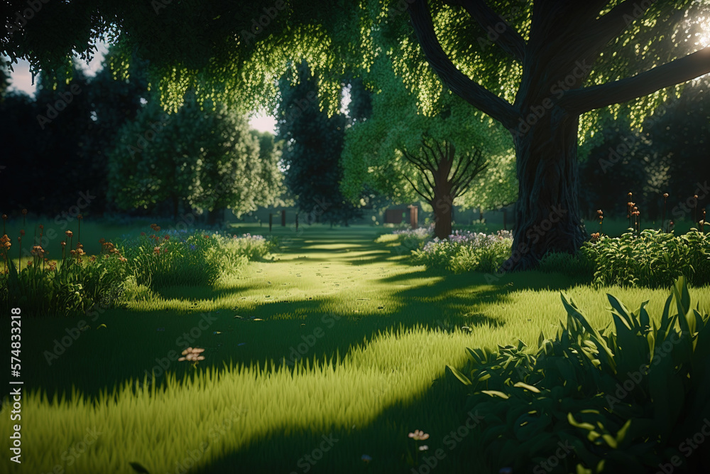 Canvas Prints a lush lawn in a park. Generative AI