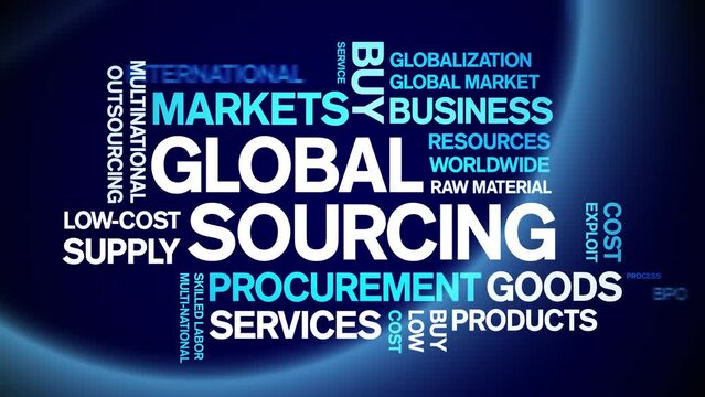 Global Sourcing animated tag word cloud;text design animation kinetic typography seamless loop.