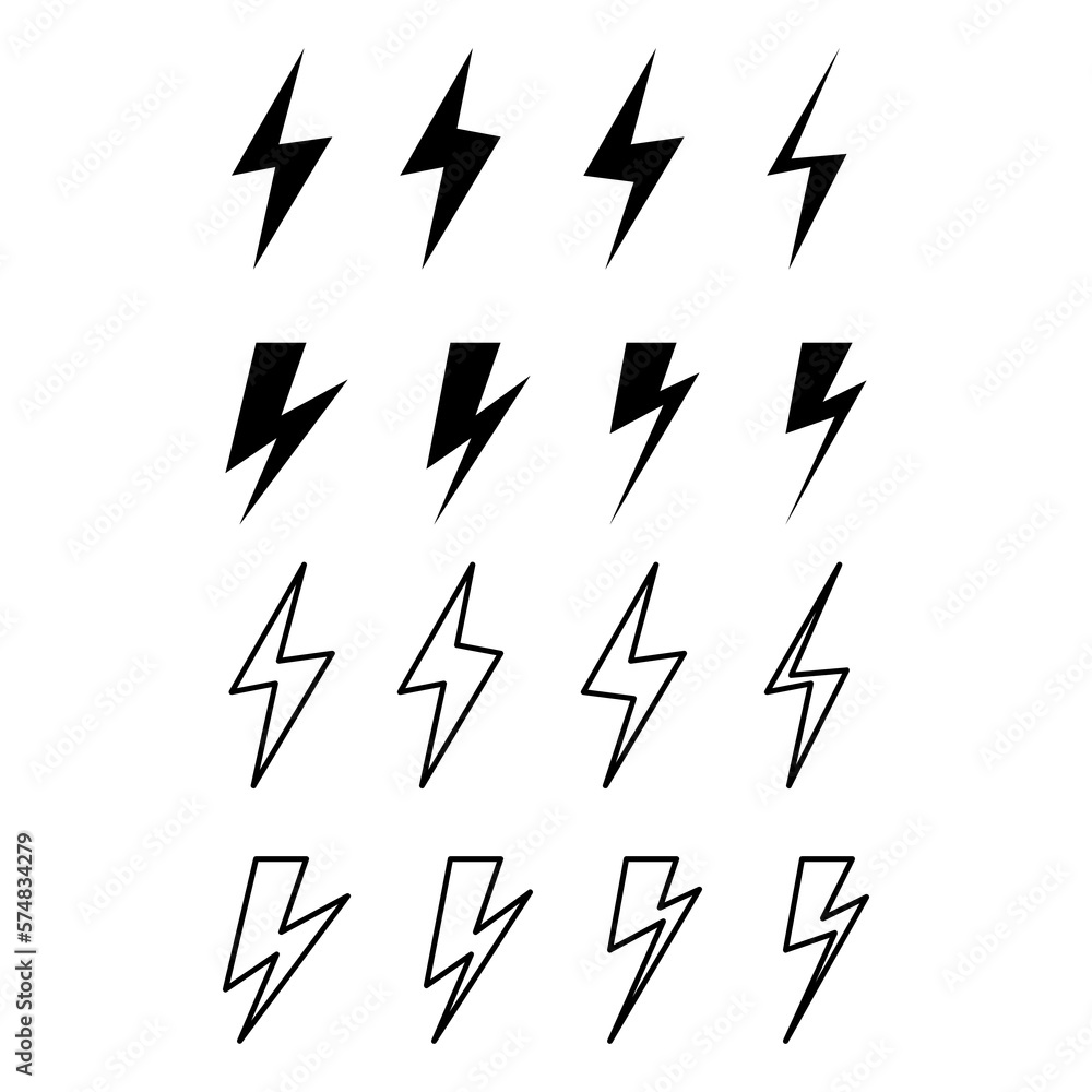 Poster Lightning icon set. Storm icon set on white background..eps