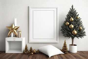 Christmas mockup frame, Christmas tree pine, Christmas empty frame. Generative AI