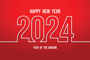 Happy New Year 2024 Year of the Dragon. Elegant design-vector illustration of white 2024 logo number. On a red background typography for 2024, elegant design and New Year celebration.