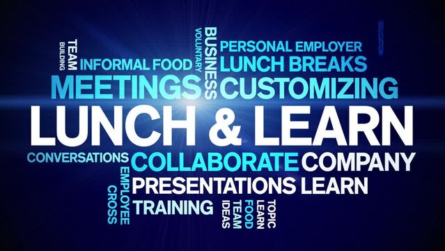Lunch & learn animated tag word cloud;text design animation kinetic typography seamless loop.