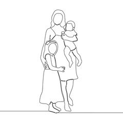 Fototapeta na wymiar continuous line drawing of happy family mother and kids
