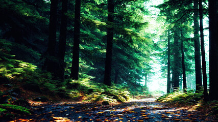 Obraz premium Descubre el Bosque de Verano en esta Impresionante Obra de Arte, IA Generativa