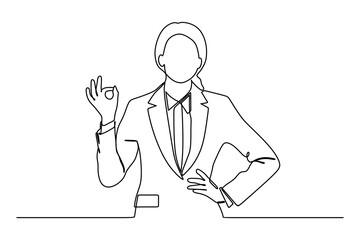Continuous line drawing of smiling blonde business woman