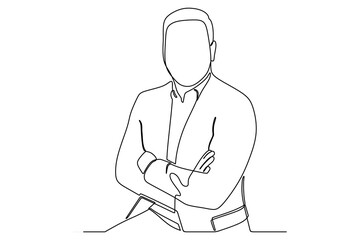 continuous line drawing of handsome smiling confident businessman