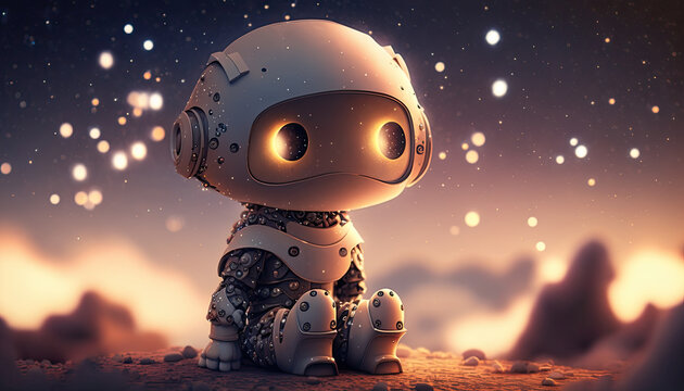 Cute little robot thinking