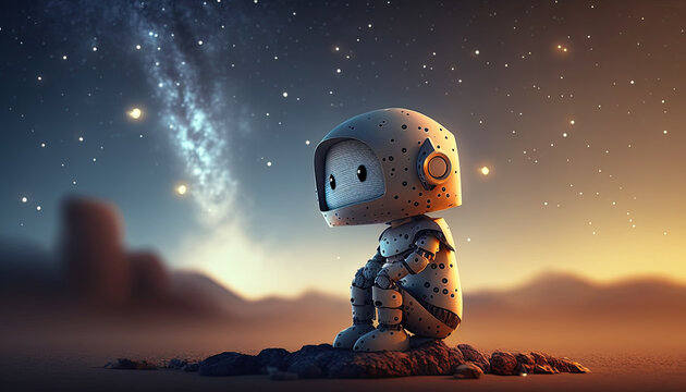 Cute little robot thinking