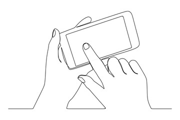 Fototapeta na wymiar continuous line drawing of hand touching phone mobile screen