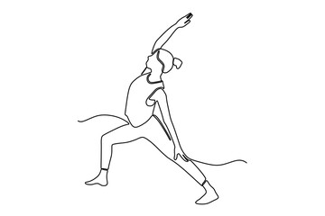 continuous line drawing of gorgeous young woman practicing yoga