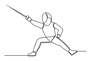 continuous line drawing of young woman standing in fighting stance