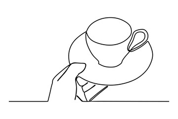 continuous line drawing of hands holding cup of coffee