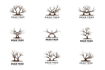 Tree Logo Design, Dead Tree Illustration, Wild Tree Cutting, Global Warming Vector, Earth Drought, Product Brand Icons